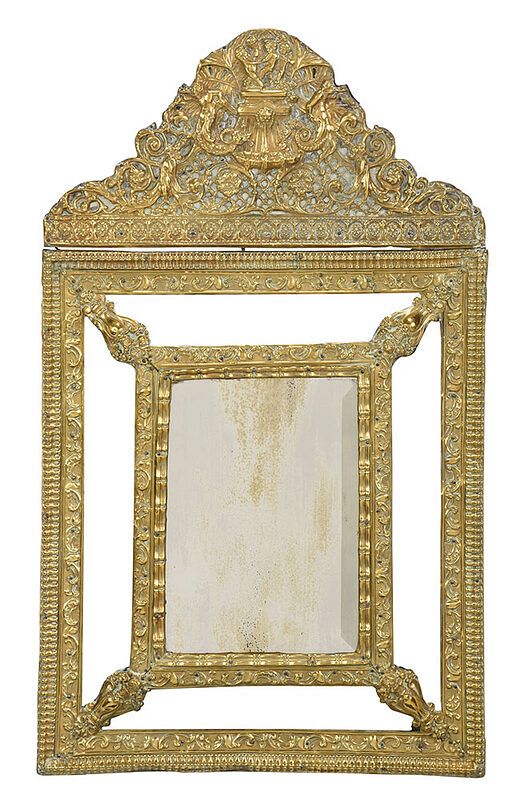 Appraisal: Continental Baroque Brass Mirror Framed Mirror th th century with