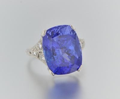 Appraisal: An Impressive Tanzanite Ring in Platinum An art deco style