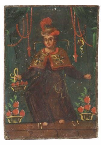 Appraisal: Unframed oil on tin retablo Santo Nino de Atocha The