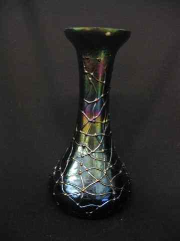 Appraisal: Loetz Art Glass Vase applied trailing oniridescent finish black body