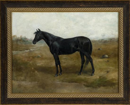 Appraisal: Smith Gean Am - Black horse in field with stream