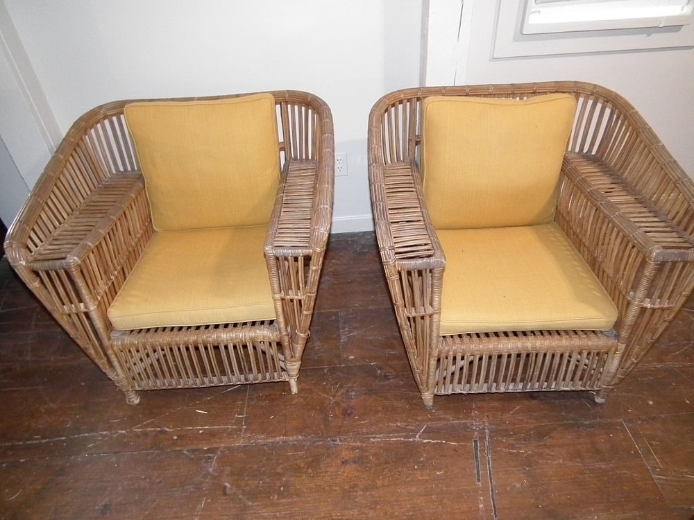 Appraisal: PAIR FINE RATTAN CHAIRS Pair high quality old rattan armchairs