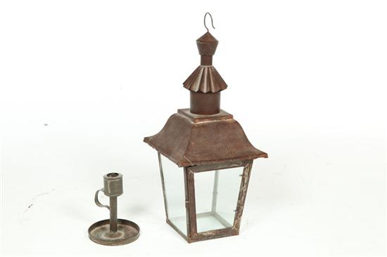 Appraisal: HANGING LANTERN American th century tin Glass panels and bottom