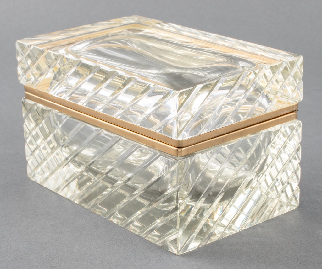 Appraisal: MID-C MODERN GILT METAL CUT CRYSTAL HINGED CASKET Mid-Century Modern