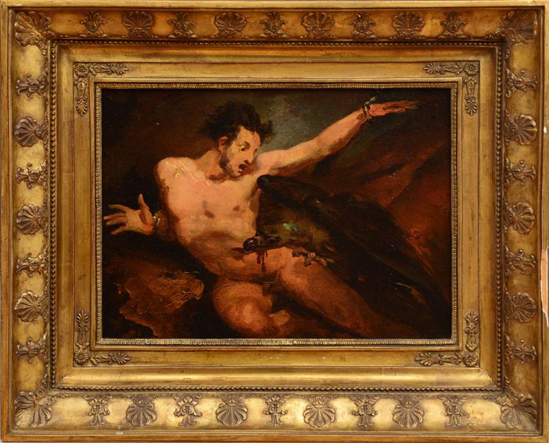 Appraisal: FRENCH SCHOOL PROMETHEUS Oil on canvas laid down on board