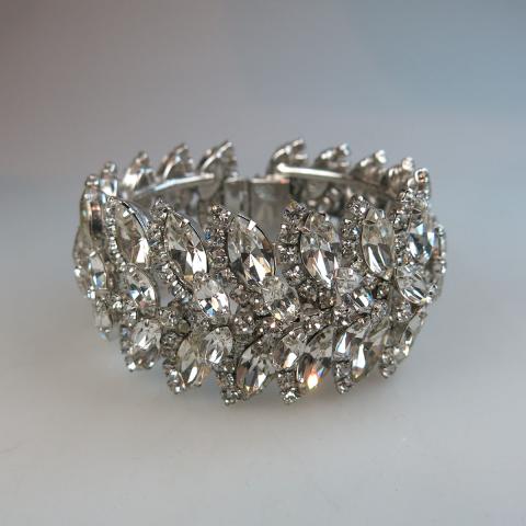 Appraisal: Sherman Silver Tone Metal Double-Hinged Bangle set with clear rhinestones