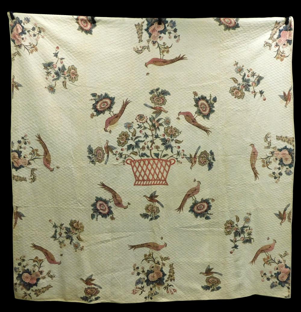 Appraisal: TEXTILE Cut out chintz applique quilt c wear consistent with