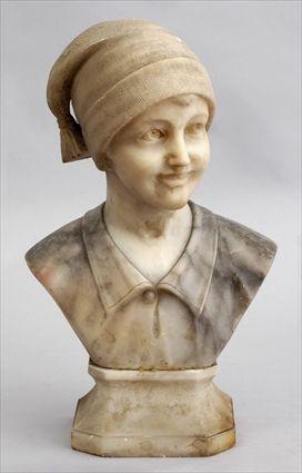 Appraisal: ITALIAN ALABASTER BUST OF A YOUTH IN A CAP Signed