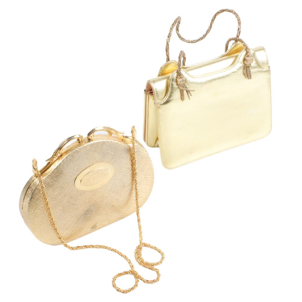 Appraisal: TWO GOLD LAME DESIGNER EVENING HANDBAGS MAGDA MAKKAY AND MADE