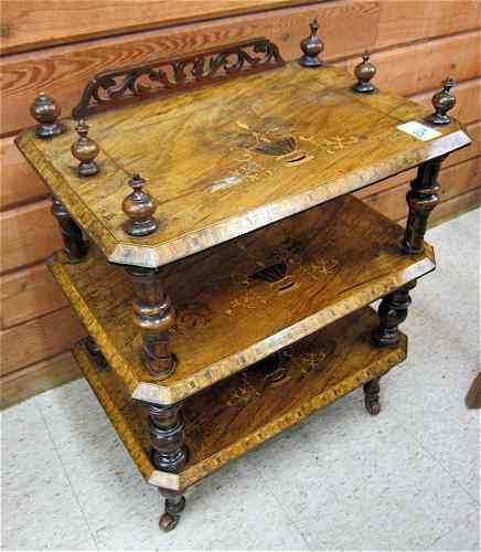 Appraisal: VICTORIAN INLAID BURL WALNUT WHAT-NOT STAND English th century having