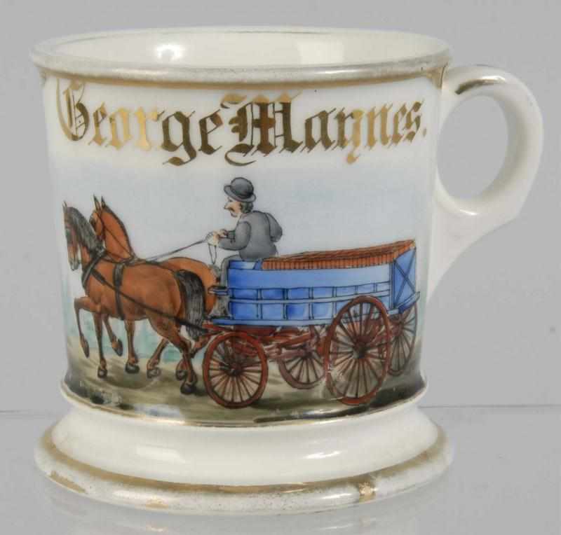 Appraisal: Horse-Drawn Brick Wagon Shaving Mug Description Marked George Magnes in