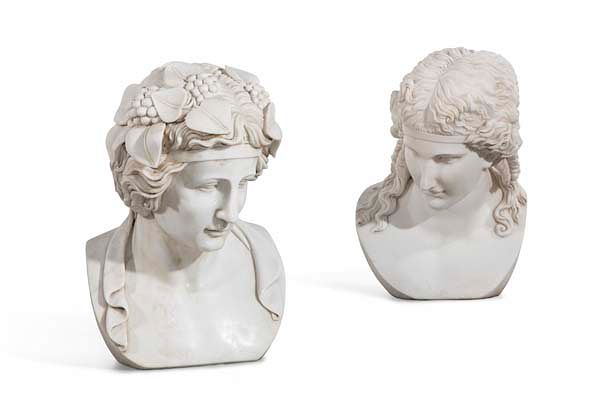 Appraisal: A pair of Classical style carved marble busts A pair