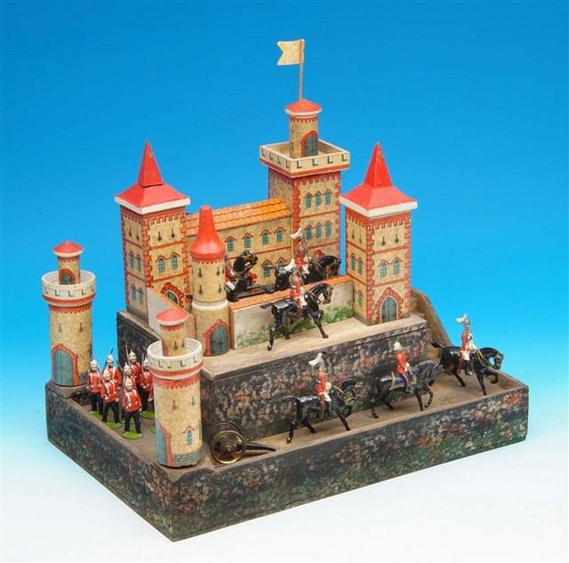 Appraisal: A TH CENTURY POSSIBLY CONTINENTAL TOY CASTLE ON TWO LEVELS