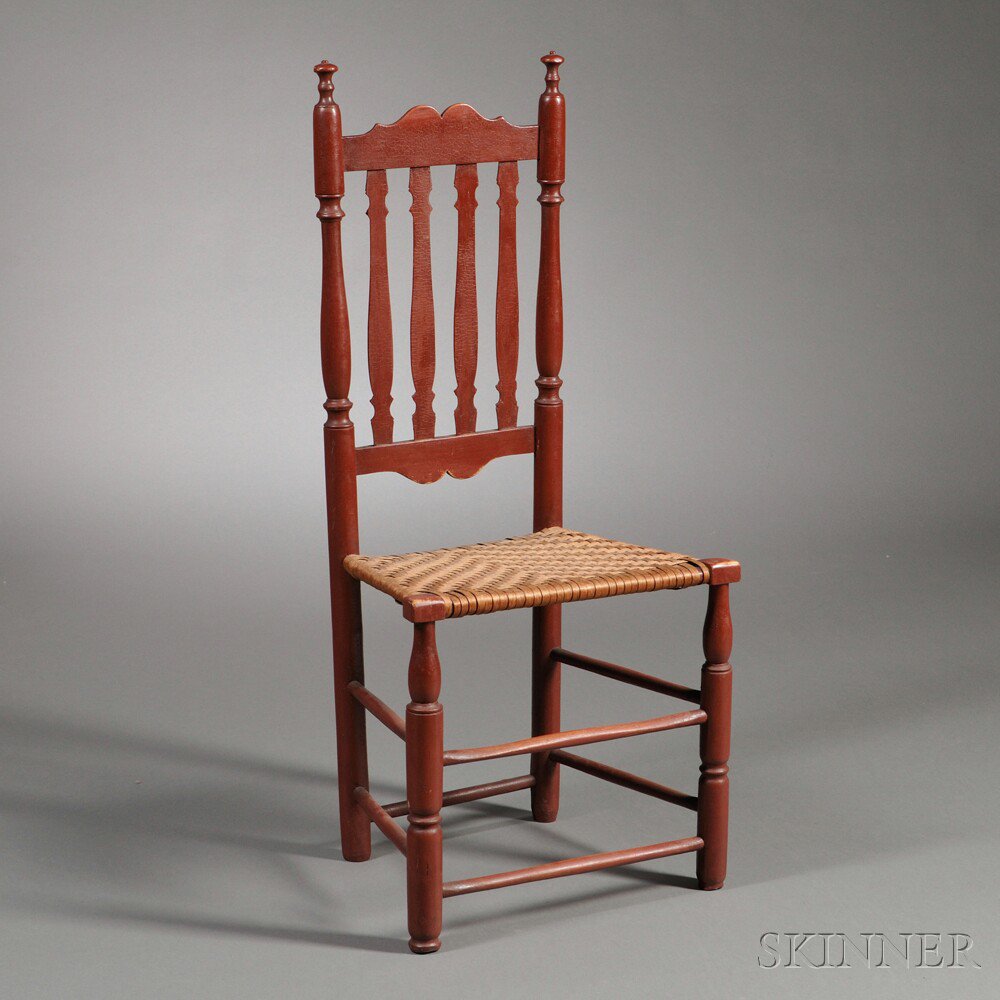 Appraisal: Red-painted Bannister-back Chair probably Massachusetts th century the shaped crest