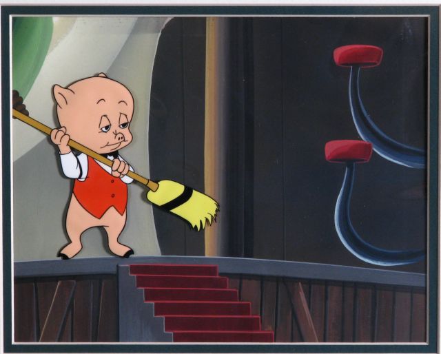 Appraisal: Porky Pig hand painted animation cel with hand painted background