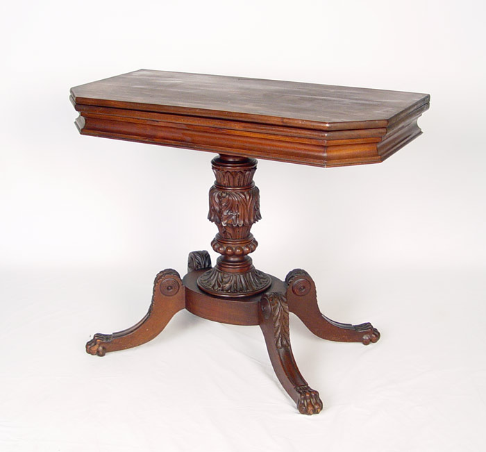 Appraisal: POTTHAST BROS FINELY CARVED MAHOGANY FEDERAL STYLE GAME TABLE Measures