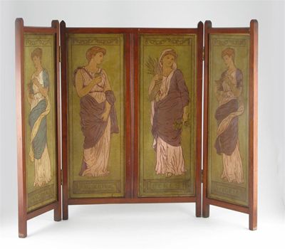 Appraisal: A screen mounted with panels painted in oil with designs