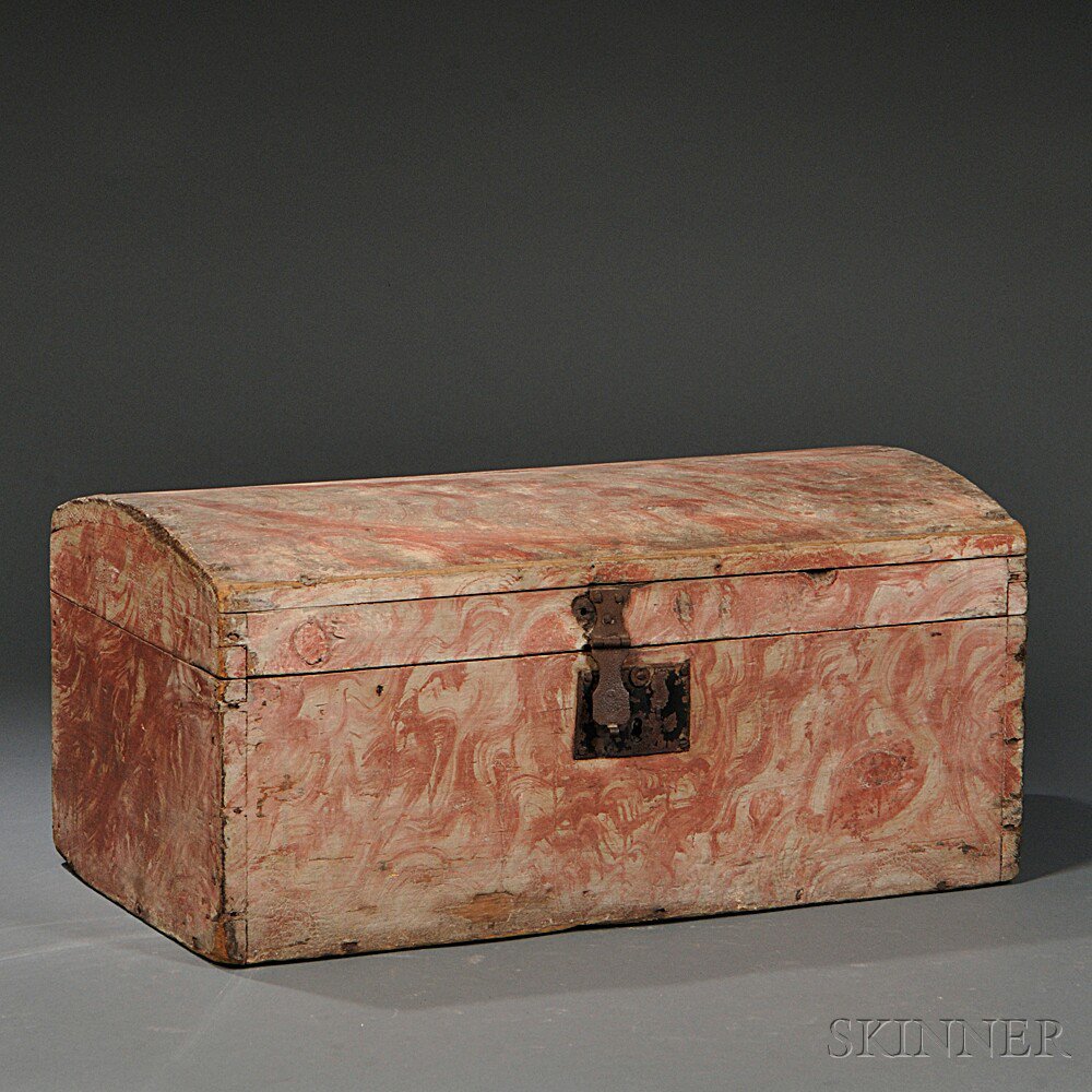 Appraisal: Paint-decorated Pine Dome-top Trunk New England early th century painted