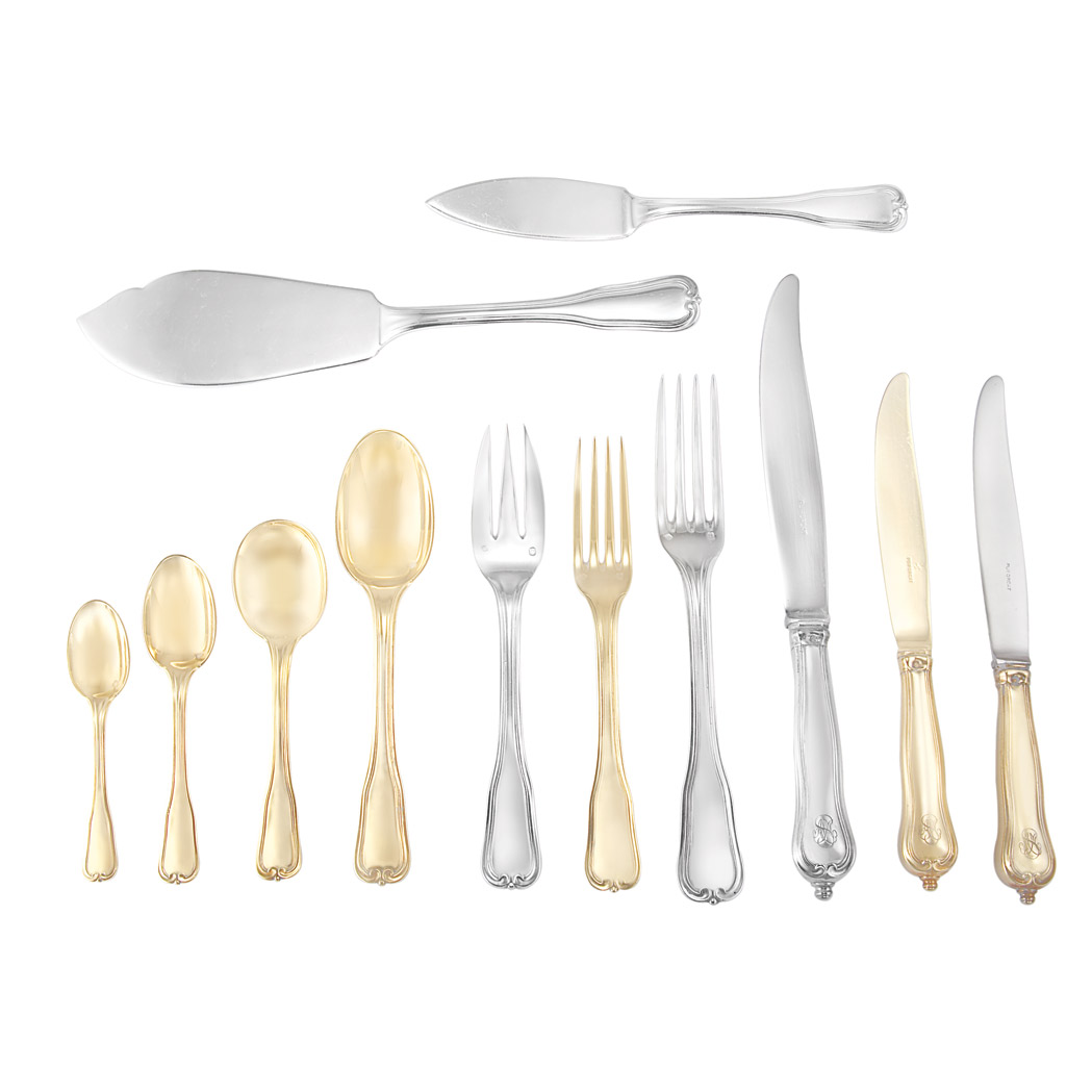 Appraisal: Puiforcat Silver and Gilt Silver Flatware Service Comprising thirty-six dinner