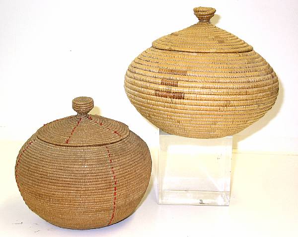 Appraisal: Two Eskimo lidded baskets diameter and in