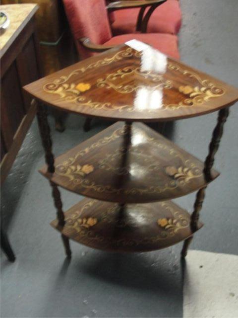 Appraisal: Italian Inlaid Tier Corner Etagere from a Queens estate Dimensions