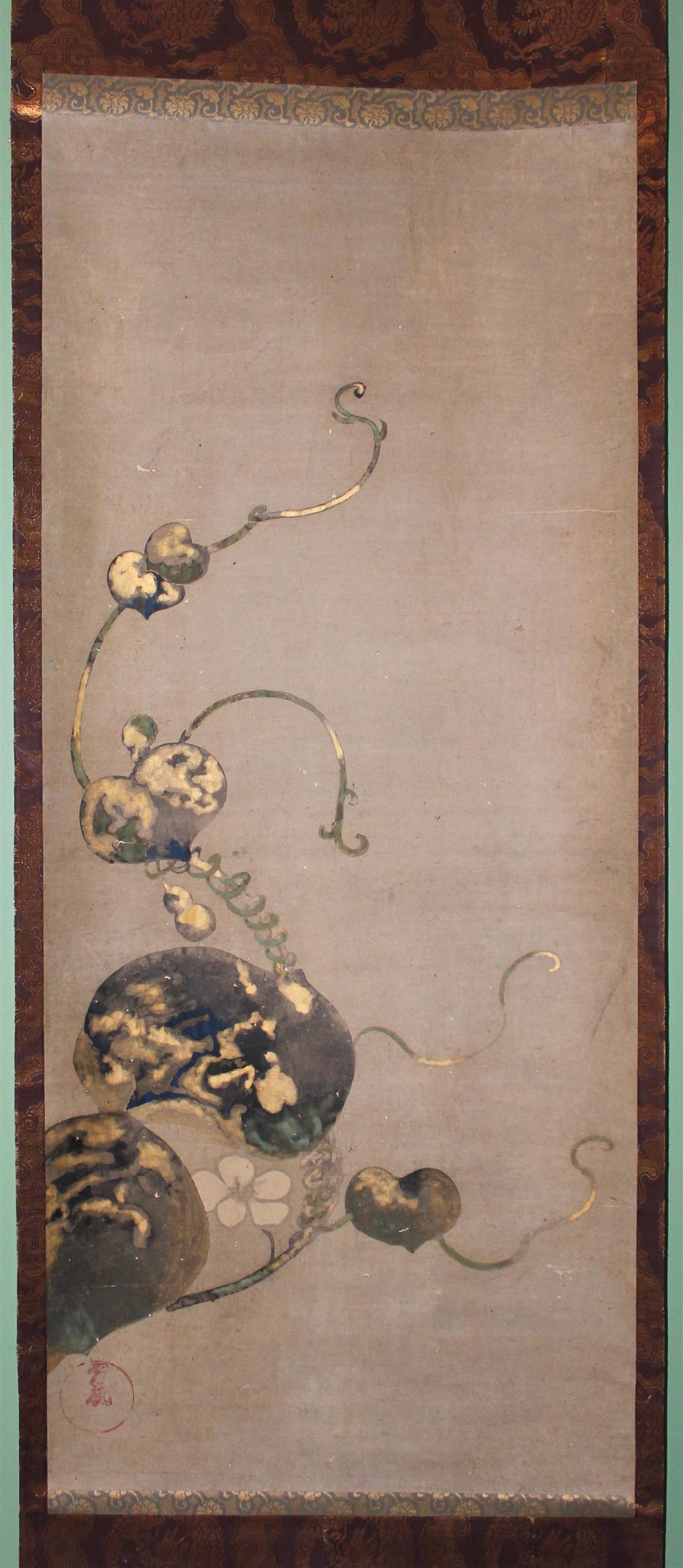 Appraisal: STYLE OF KORIN JAPANESE TH CENTURY GOURD VINE WITH FLOWERS