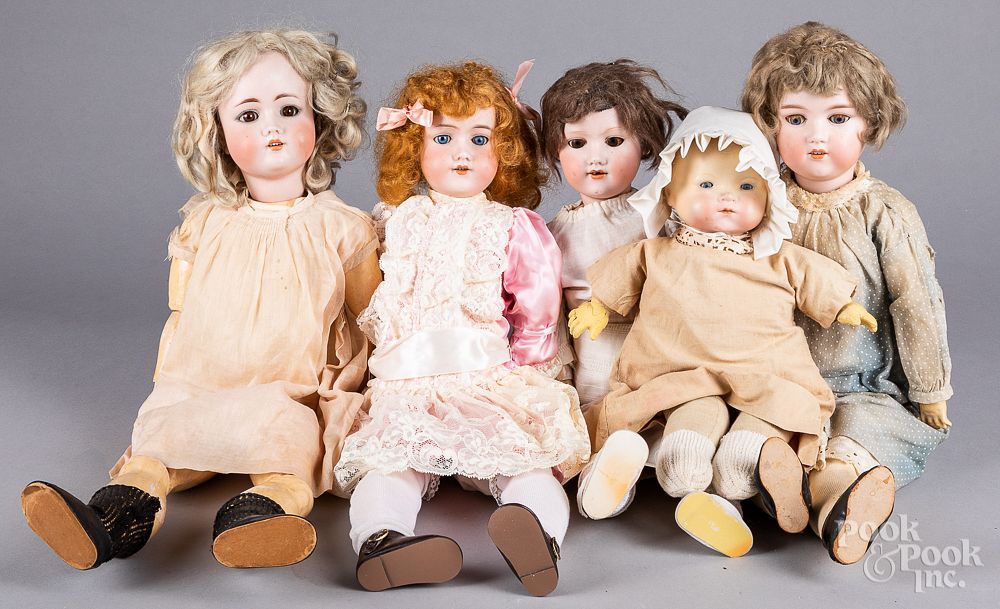 Appraisal: Five bisque head dolls Five bisque head dolls to include