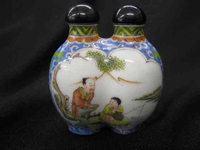 Appraisal: Chinese Peking Enamel Double Snuff Bottle fishing scenes signed -