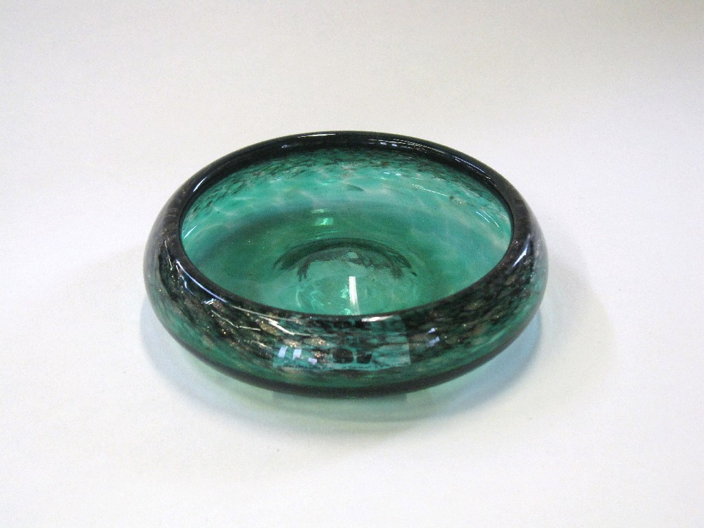 Appraisal: Monart glass pin dish in green with gold aventurine