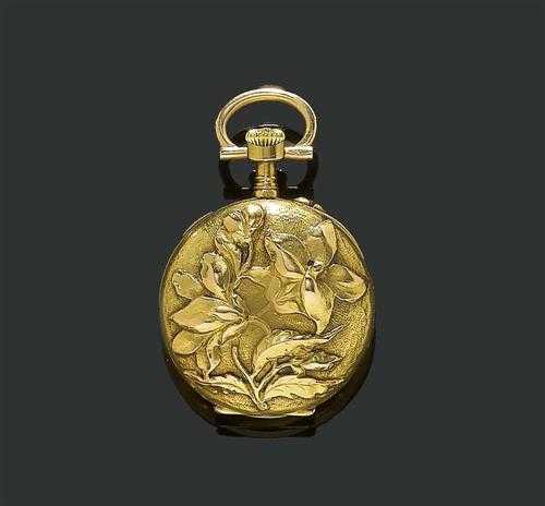 Appraisal: MINIATURE PENDANT WATCH France Art Nouveau Yellow gold Small housing