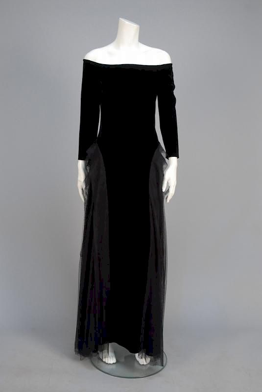 Appraisal: JEAN PAUL GAULTIER VELVET and TULLE GOWN s Black stretch