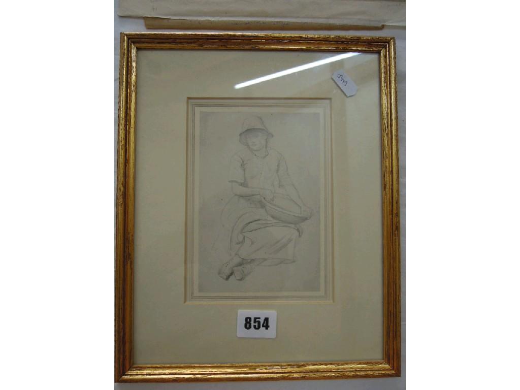 Appraisal: A late th century pencil drawing of a seated young