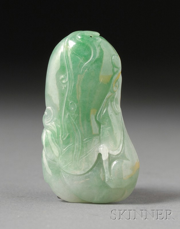 Appraisal: Jade Pendant emerald green with areas of sea green carving