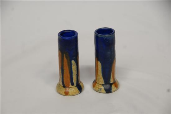 Appraisal: PAIR MODERN ART POTTTERY CANDLE STICK BUD VASES Signed and