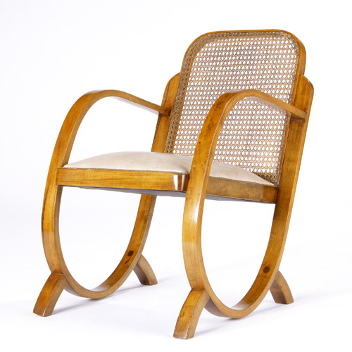 Appraisal: ART DECO Bentwood armchair with caned back and mottled taupe