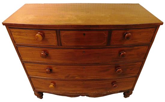 Appraisal: th C mahogany chest of four drawers bow front top