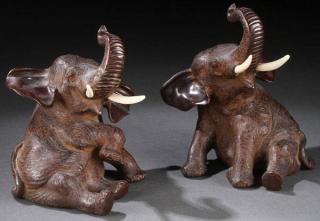 Appraisal: JAPANESE BRONZE ELEPHANTS MEIJI PERIOD A PAIR OF JAPANESE PATINATED