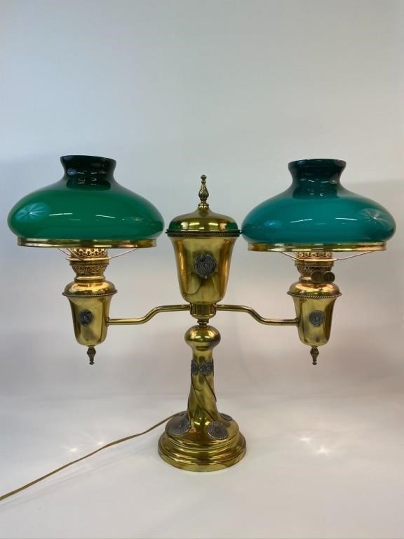 Appraisal: Brass double arm student lamp with nautical rope decoration h