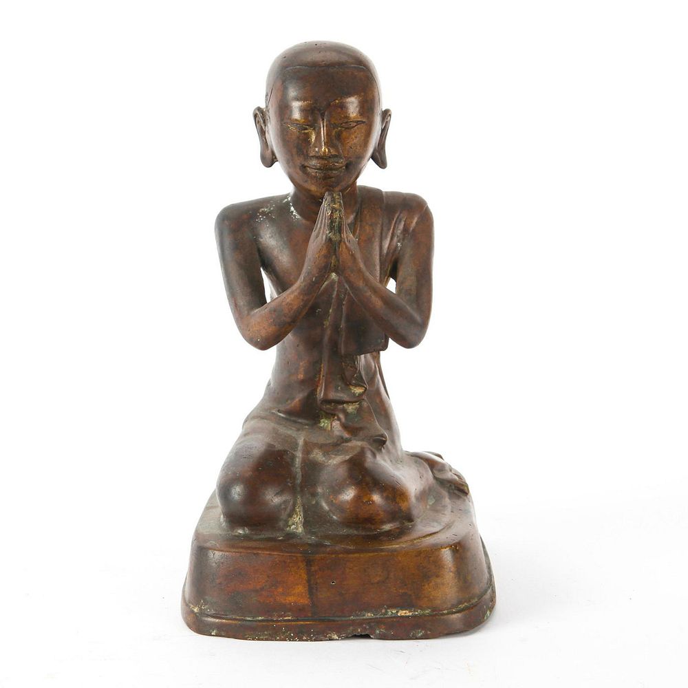 Appraisal: BRONZE FIGURE BURMESE MONK Large figure on base kneeling in