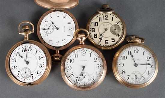 Appraisal: Group of gold-filled pocket watches including Hamilton open face pocket