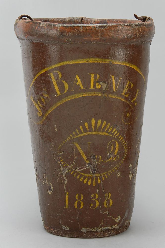 Appraisal: LEATHER FIRE BUCKET Dated Marked Jos Barney No in yellow