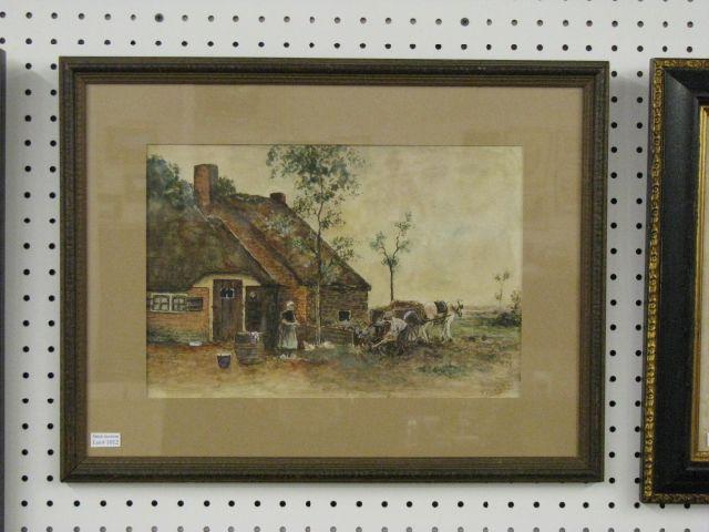 Appraisal: Victorian Watercolor farmers at work signed