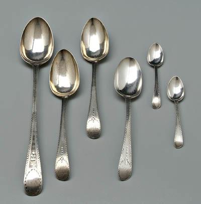 Appraisal: Hester Bateman silver spoons oval handles feather edges fine George