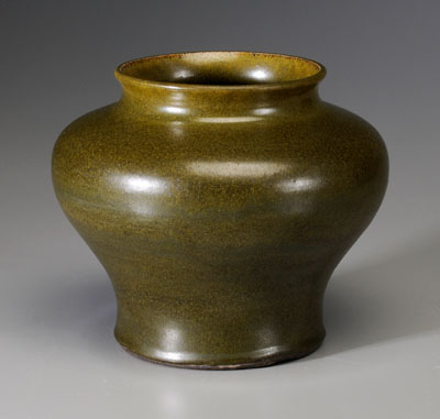 Appraisal: Teadust-Glazed Porcelain Jar Chinese th century glaze from medium olive