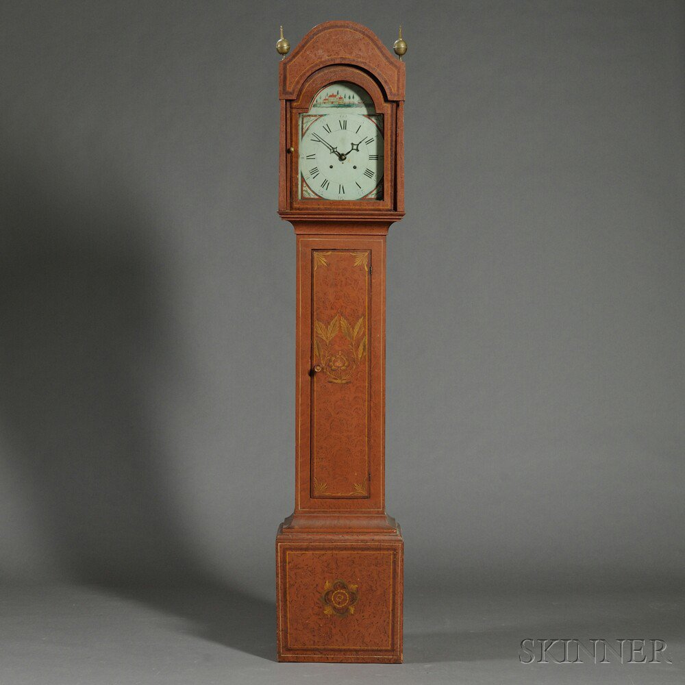 Appraisal: Paint-decorated Tall Case Clock possibly Maine early th century the