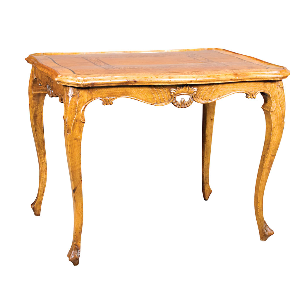 Appraisal: Continental Rococo Banded Walnut Work Table The shaped rectangular top