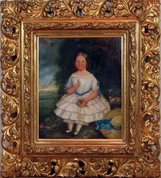 Appraisal: Small Oil on Canvas of Little Girl in white dress