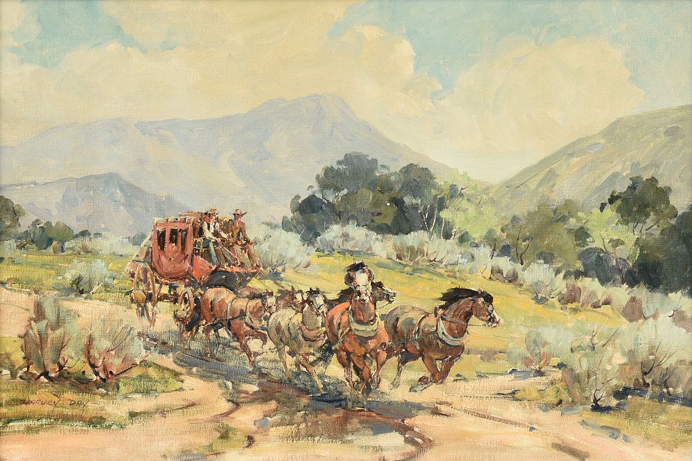 Appraisal: MARJORIE JANE REED American - A PAINTING Overland Stagecoach en