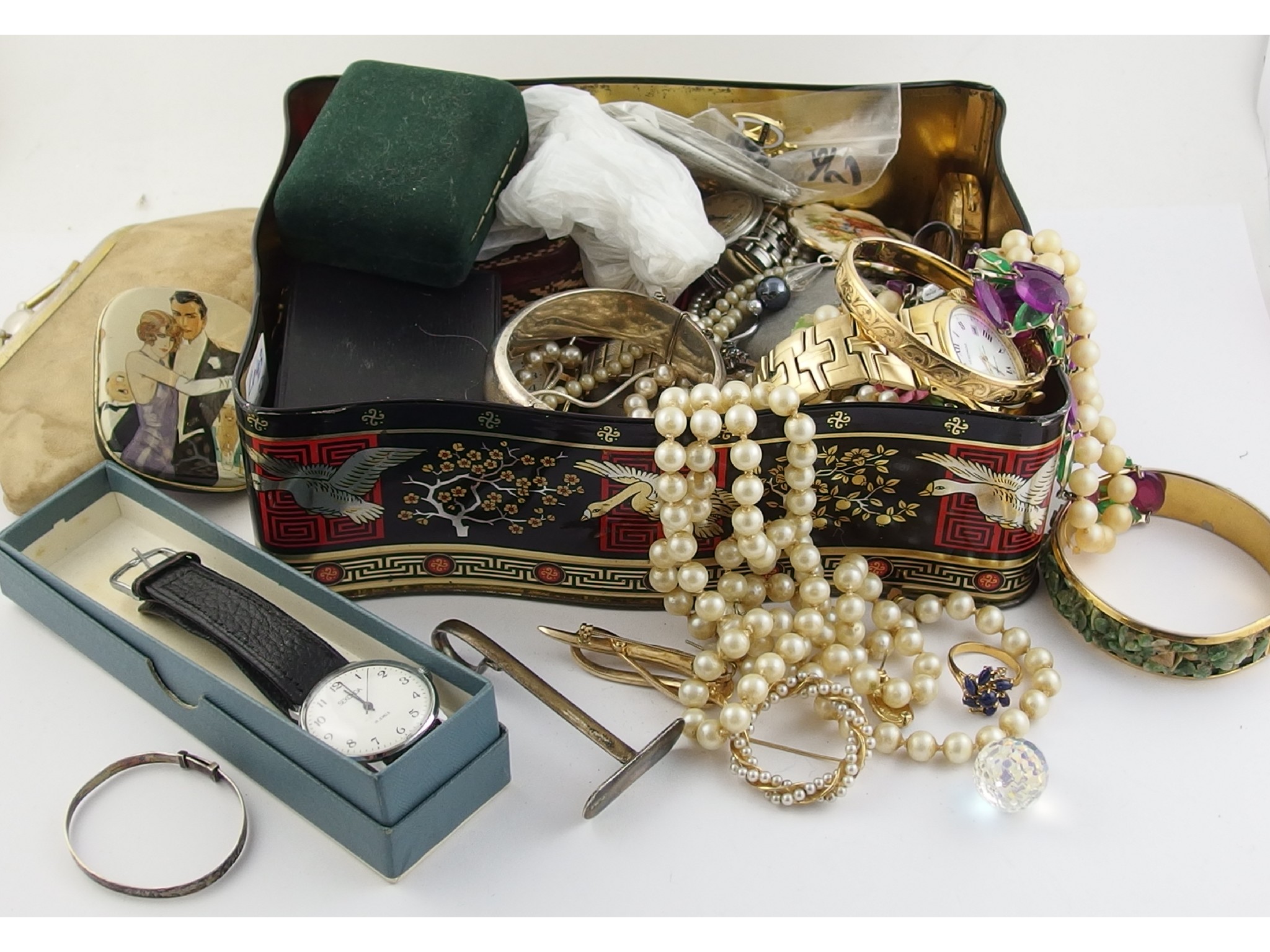 Appraisal: A tin full of silver and vintage costume jewellery to