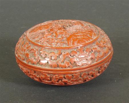 Appraisal: A Chinese cinnabar lacquer box and matched cover of circular